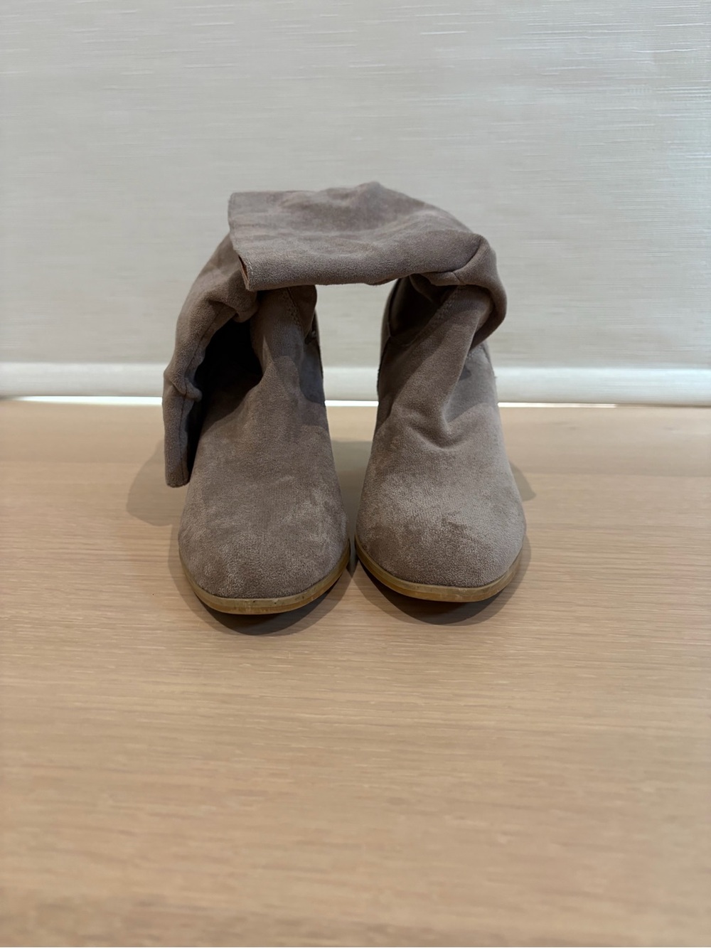 Oasis Fold-Over Suede Ankle Booties in Taupe